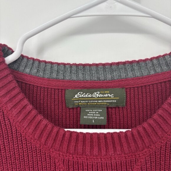 Eddie Bauer Sweater Men’s Red Pullover Crew Neck Knit 100% Cotton Size Large - Picture 3 of 10